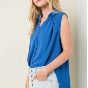 Hayden LA Cerulean Blue Sleeveless High Low Button Down Blouse